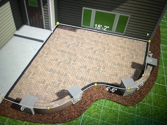 Paver patio - This project started with a design using a landscape software. The customer liked what we came up with and we went through with the project. The patio completely changed the appearance of the whole house. We really like how this turned out.