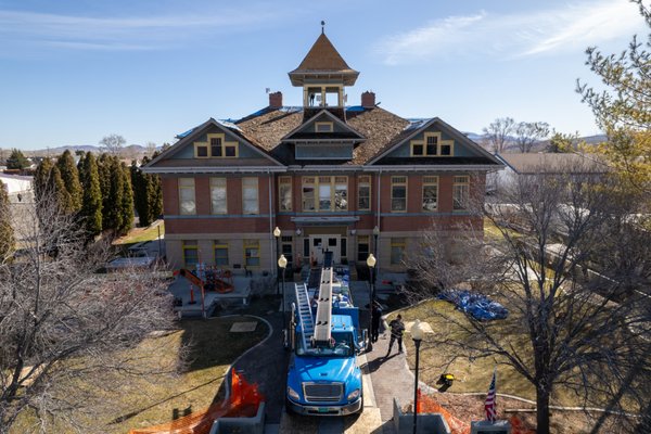 Yerington Historical Building - Roof replacement on a historical school building in Yerington. Yerington Historical Building - Roof replacement on a historical school building in Yerington.