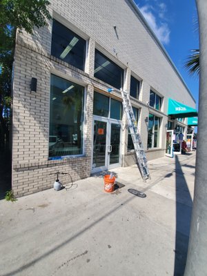 Tybee Island Construction Clean Up - Angela needed her windows cleaned and ready for the graphics team to install her brand in images. The shop on Tybee was at the end of a remodel, so things were coming together for Angela and her business.
I removed paint, tape, and other debris from both sides of the glass. I also cleaned the dirt off of the frames, leaving them bright and noticeable from the street. Tybee Island Construction Clean Up - Angela needed her windows cleaned and ready for the graphics team to install her brand in images. The shop on Tybee was at the end of a remodel, so things were coming together for Angela and her business.
I removed paint, tape, and other debris from both sides of the glass. I also cleaned the dirt off of the frames, leaving them bright and noticeable from the street.