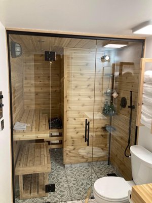 Sauna Room - Look at this awesome sauna room! We installed the shower panels and the customer loves it!