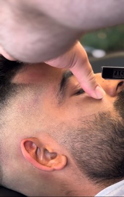 Razor work - Cleaning up the lines and excess hair on top with a razor to make sure you’re left clean. Razor work - Cleaning up the lines and excess hair on top with a razor to make sure you’re left clean.