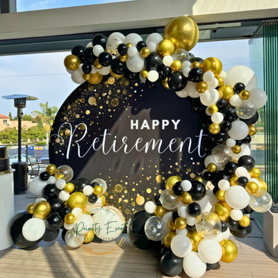 Black/Gold/Silver/White Parties - This collection is a theme that has been very popular with retirement, graduation, holiday, and birthday parties. These have been from corporate to personal events. One theme that surely will satisfy any party!
Picture 1: Retirement party backdrop for pictures and cake-cutting
Picture 2: Class of 2023 Backdrop with fringe backdrop
Picture 3: Small 40th birthday 1-panel backdrop
Picture 4: NYE 2023 Backdrop with balloon numbers
Picture 5: Grand Organic arch over the doorway and custom design sign
Picture 6: MLK Day Balloon Wall Black/Gold/Silver/White Parties - This collection is a theme that has been very popular with retirement, graduation, holiday, and birthday parties. These have been from corporate to personal events. One theme that surely will satisfy any party!
Picture 1: Retirement party backdrop for pictures and cake-cutting
Picture 2: Class of 2023 Backdrop with fringe backdrop
Picture 3: Small 40th birthday 1-panel backdrop
Picture 4: NYE 2023 Backdrop with balloon numbers
Picture 5: Grand Organic arch over the doorway and custom design sign
Picture 6: MLK Day Balloon Wall