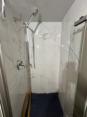 Shower niche installation - A single 8" x 16" unit was installed post-shower completion to enhance functionality and design continuity. The installation was performed with precision to ensure seamless integration with the existing shower finish, maintaining both waterproofing integrity and aesthetic consistency. All edges were properly sealed to prevent moisture intrusion, and the finish was matched to surrounding materials for a cohesive appearance. Shower niche installation - A single 8" x 16" unit was installed post-shower completion to enhance functionality and design continuity. The installation was performed with precision to ensure seamless integration with the existing shower finish, maintaining both waterproofing integrity and aesthetic consistency. All edges were properly sealed to prevent moisture intrusion, and the finish was matched to surrounding materials for a cohesive appearance.