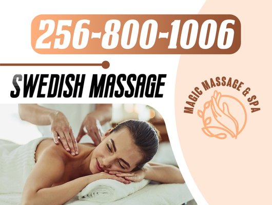 Swedish massage - In the full body Swedish massage, your therapist will usually start by massaging your back and neck, then the legs, arms, hands and sometimes the feet. This massage sometimes includes a relaxing head massage. Call for Make an appointment Swedish massage in Athens, AL