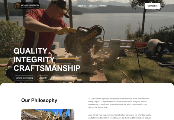 Cut Above Carpentry, Vancouver - Full-service web design, SEO, and Google Business Profile optimization to launch and dominate Vancouver's local carpentry market.

Project Scope
Timeline: 2–2.5 months (September–November 2024)
Deliverables: Full website design, development, SEO, and GBP optimization
Key Actions
Designed a brand-new, SEO-optimized website layout with custom UX/UI from scratch in Figma.
Developed a responsive WordPress site optimized for loading speed, SEO, and mobile usability.
Created and implemented a full SEO strategy: 40+ keywords, content writing, and internal linking.
Optimized Google Business Profile (GBP) - full categories setup, posts, reviews management, and photo uploads.
Built 20+ niche local citations and backlinks to boost domain authority and local rankings.
Published blog content and outreach guest posts to support off-site SEO growth.
Results
#1 Local Pack Rankings: Achieved Top 1 rankings in Vancouver for "carpentry," "deck building," and related keywords - within just 2 months after launch.
Strong Lead Generation: Generated first high-quality leads directly from organic and GBP listings.
Perfect GBP Health: Verified, filled, and optimized GBP profile for maximum conversions and visibility.