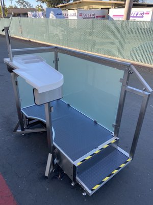 Pharmaceutical Sanitary Work Station - This project was to create an elevated workstation and deck for technicians working with liquid nitrogen. The base is constructed out of  2" x 2" square tubing with a 1/8" thick floor. It has swivel casters and leveling feet for maneuverability. The workstation has a mount for a laptop and a stainless steel frame under the tabletop.