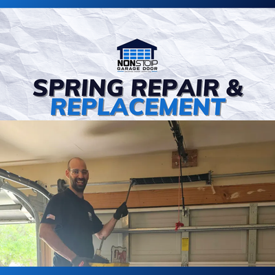Garage Spring Repair & Replacement - A broken garage door spring can stop your door from opening and make the system unsafe to use. Non Stop Garage Door provides professional garage door spring repair and replacement for homeowners across Houston, TX. Our licensed and insured technicians replace worn or broken torsion and extension springs using high-quality parts designed for long-lasting performance. We carefully balance and test the door to ensure smooth and safe operation.
Call Non Stop Garage Door at (346) 564-7711 for a free estimate. Garage Spring Repair & Replacement - A broken garage door spring can stop your door from opening and make the system unsafe to use. Non Stop Garage Door provides professional garage door spring repair and replacement for homeowners across Houston, TX. Our licensed and insured technicians replace worn or broken torsion and extension springs using high-quality parts designed for long-lasting performance. We carefully balance and test the door to ensure smooth and safe operation.
Call Non Stop Garage Door at (346) 564-7711 for a free estimate.