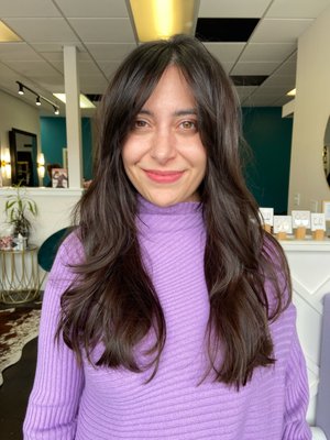 Haircut Designs - With curly hair herself, Veronica fully understands the journey. As a curly hair specialist focusing on straight to loose curl patterns, together you will discuss scalp care routines and new styling techniques with every visit.
Even though her main focus is educating clients on healthy hair goals, Veronica believes each canvas is unique and strives for the perfect collaboration between client and stylist. Haircut Designs - With curly hair herself, Veronica fully understands the journey. As a curly hair specialist focusing on straight to loose curl patterns, together you will discuss scalp care routines and new styling techniques with every visit.
Even though her main focus is educating clients on healthy hair goals, Veronica believes each canvas is unique and strives for the perfect collaboration between client and stylist.