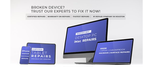 Computer repair - Computer repair, Laptop repair, Virus removal, Screen repair, Charging port repair, Battery replacement, and hinge repair.