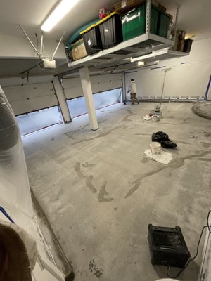 Garage Floor Install Start to Finish - This garage floor coating consisted of a dedicated moisture vapor barrier, an epoxy base coat, colored paint chips and a polyaspartic top coat. Garage Floor Install Start to Finish - This garage floor coating consisted of a dedicated moisture vapor barrier, an epoxy base coat, colored paint chips and a polyaspartic top coat.