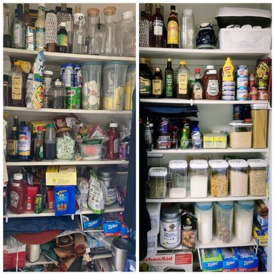 Pantry Organization - This pantry was found in the condition you can see on the left, and our team left it all nice and neat for our customer.