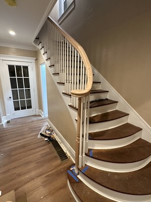 New royal stile Handrail with balusters - Here in a historic house we had a long staircase going to third floor. We Installed completely new railing and balusters, the best part was the curved railing with in the begging on first floor and also the part that is on second floor. Customer requested no stain and no varnish.