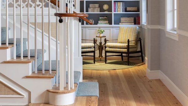 Heart Pine Flooring, Veranda House Nantucket MA - Rebuilt following a 2022 fire, Nantucket’s historic Veranda House balances classic 1880s exterior charm with a sleek, modern interior. Grounding the inn’s 19 luxurious guest rooms and elegant common areas is our custom Heart Pine flooring, finished with Honey Bee to accentuate the golden, red, and brown tones. The rich warmth and historic authenticity of these wide planks beautifully bridge the property’s past with its modern rebirth, creating a sophisticated coastal haven. Heart Pine Flooring, Veranda House Nantucket MA - Rebuilt following a 2022 fire, Nantucket’s historic Veranda House balances classic 1880s exterior charm with a sleek, modern interior. Grounding the inn’s 19 luxurious guest rooms and elegant common areas is our custom Heart Pine flooring, finished with Honey Bee to accentuate the golden, red, and brown tones. The rich warmth and historic authenticity of these wide planks beautifully bridge the property’s past with its modern rebirth, creating a sophisticated coastal haven.
