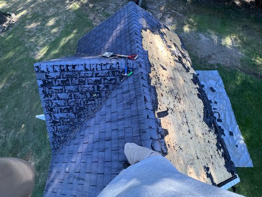 Lake Monticello Shed Roof Replacement. - Our frequent customer reached out wanting their roof redone on their shed. We removed all the old deteriorated shingles and upon doing so ran into a few bad spots in the wood. Fixed the wood rot and layed the roofing paper and shingled the shed.