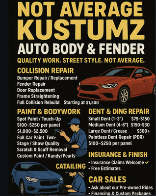 Not Average Kustumz - Professional local collision repair location. Not Average Kustumz - Professional local collision repair location.