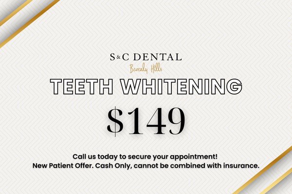 Professional Teeth Whitening - First Time Patients Only - Brighten your smile with our limited-time special! Take advantage of our Teeth Whitening Special for the unbeatable price of just $149.
Don’t miss this incredible opportunity to achieve a radiant, confident smile at an affordable cost. Professional Teeth Whitening - First Time Patients Only - Brighten your smile with our limited-time special! Take advantage of our Teeth Whitening Special for the unbeatable price of just $149.
Don’t miss this incredible opportunity to achieve a radiant, confident smile at an affordable cost.