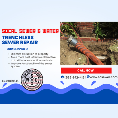 Trenchless Sewer Repair - We offer trenches sewer repair, a minimally invasive method that doesn't require digging up your yard or driveway. Instead, we use advanced technology to repair your sewer line from the inside, saving you time, money and hassle. Contact us today to learn more about our trenches sewer repair services (562) 972-4154! Trenchless Sewer Repair - We offer trenches sewer repair, a minimally invasive method that doesn't require digging up your yard or driveway. Instead, we use advanced technology to repair your sewer line from the inside, saving you time, money and hassle. Contact us today to learn more about our trenches sewer repair services (562) 972-4154!