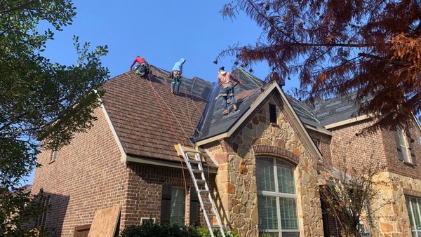 Euro Shield, Vermont, reroof after hail storm in Allen TX 2024. No more roof replacements . Go GREEN - A couple of years back, Twin Creeks experienced a hailstorm. We have worked with this customer before, and they were tired of having to fix their roof so often. So we gave them a choice of getting Euro Shield. Euro Shield is a type of shingle that is made in Canada. This type of shingle is 95% made out of recycled materials, like tires. Thanks to this rubbery material, it basically makes the roof resistant, letting it take up to 4in hail with the smallest amount of damage, and can withstand very strong winds. It's an investment, but if you pick Euro Shield, this roofing system also comes with a 50 year warrenty. This can also be a way to save money on insurance. Not only did we do their roof, but we also used the Klaus Roofing system underlayment package( felt, Ice&water, seam tape, deck renailing, installed 6" gutters, replaced their window screens, redid their fence, and worked on siding for them.

Siding had to be replaced due to the flashing problems, and we had to use the same siding style. Which is James Hardie over planking siding. Which was completely replaced, when properly painted to the same color. This was to provent of resuing any flashing components, and prevent future leaks. This

We’re located in McKinney, but remodel all over DFW, including Plano, Frisco, Fort Worth, and Arlington. We don't just stop at the roof. We're a one-stop shop for everything the storm might mess up. Whether you need your gutters, windows, or garage door fixed, or even fencing and AC work, we’ve got you covered. We even fix water damage inside your house, so you don't have to hire five different companies to get your home back to normal.

Remove the Bandage, Trust Advantage.