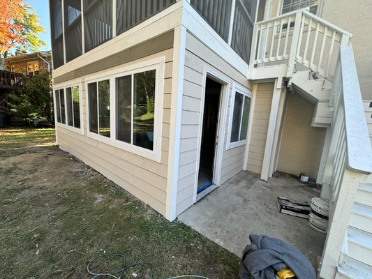 We can help to replace your siding and windows - This remodel was done on a new addition windows and siding were done without water proof and without trim. So We gutted it and put in new water proof, windows, siding and trim that was missing