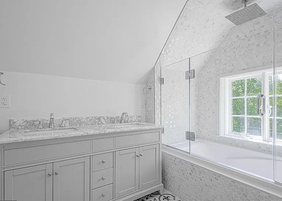 Full attic bathroom renovation - Check out these enjoyable bathroom ideas with the right choices of materials, placements and clever storage solutions.