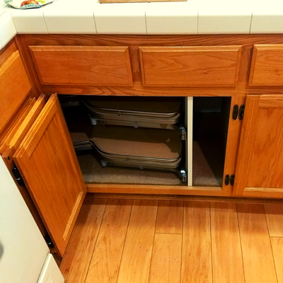 Twisty Susan Installs - These are some corner solutions called Twisty Susans that we can install in customers' kitchens as long as the opening is big enough.