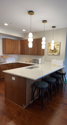 Beautiful Pendant Light Installation - Customer requested the replacement of the pendant lights over the island so we stepped up and helped them bring some beautiful lighting to their kitchen! Beautiful Pendant Light Installation - Customer requested the replacement of the pendant lights over the island so we stepped up and helped them bring some beautiful lighting to their kitchen!