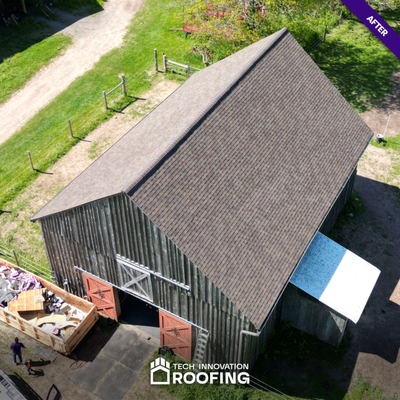 Barn Roof Renovation - We recently had the pleasure of remodeling a roof for a barn in Connecticut. Our client was particularly concerned about keeping the area free of stray nails and other debris to ensure the safety of her horses. We meticulously maintained a clean work site throughout the project, taking special care each day. Understanding the importance of minimizing disruptions, our efficient team completed the entire job in just one day, significantly reducing the noise and stress on the animals. The client was thrilled with the swift, careful work and the pristine new roof that now graces her barn. Barn Roof Renovation - We recently had the pleasure of remodeling a roof for a barn in Connecticut. Our client was particularly concerned about keeping the area free of stray nails and other debris to ensure the safety of her horses. We meticulously maintained a clean work site throughout the project, taking special care each day. Understanding the importance of minimizing disruptions, our efficient team completed the entire job in just one day, significantly reducing the noise and stress on the animals. The client was thrilled with the swift, careful work and the pristine new roof that now graces her barn.