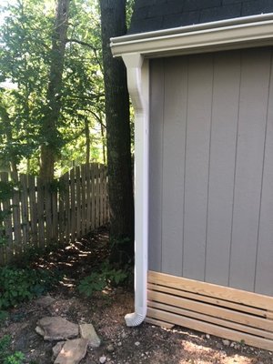 Gutter Downspouts and Extensions - Gutter downspouts are an extension that is completely sealed to the bottom of your gutters. The role of downspouts is to divert the flow of rainwater away from your foundation. They are essential to avoiding flooding and water damage in your Durham home. Efficient downspouts help gutters reach their full potential and prevent costly damage to your home's foundation. Gutter Shutter of the Triangle can help with downspout extensions and premium downspouts with a minimum discharge range of 10 feet.

Gutter Shutter of the Triangle installs premium aluminum gutters, no-clog gutter covers, and the downspouts and extensions that your property requires to keep water away from your foundation. Schedule your free Gutter Shutter® installation estimate today in Chapel Hill, Durham, Raleigh, and the surrounding areas in North Carolina.