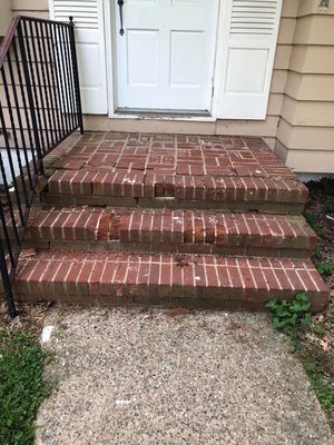 Brick step restoration - Set of steps were in bad shape and considered a hazard. Had to rip up and redo most, to make brand new again!