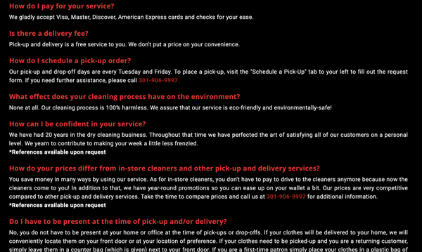 Frequently Asked Questions - Our Frequently Asked Questions! Give us a call today at 301-906-9997 Frequently Asked Questions - Our Frequently Asked Questions! Give us a call today at 301-906-9997
