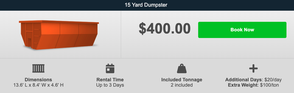 15 yard Dumpster - Gator Dumpsters offers Residential and commercial dumpster rental packages for job site clean
out/or junk removal services in the San Antonio area. Dumpster rentals from 1-3 days with a max of
2 tons included. Call or text to schedule your rental or for a quote. More days may be available! 15 yard Dumpster - Gator Dumpsters offers Residential and commercial dumpster rental packages for job site clean
out/or junk removal services in the San Antonio area. Dumpster rentals from 1-3 days with a max of
2 tons included. Call or text to schedule your rental or for a quote. More days may be available!