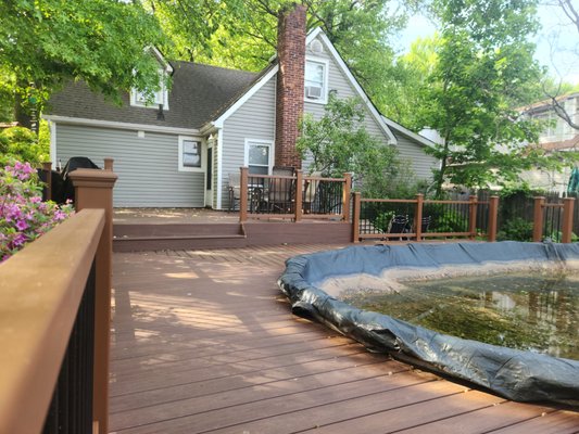 Complete Pool Deck Remodel - AKO Builders removed the existing pool deck, cleared and leveled the area, installed new pressure-treated posts and framing, laid weather-resistant decking boards, added railings and stairs. The result is a durable, safe, low-maintenance pool deck that enhances outdoor living and property value.