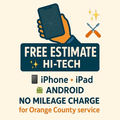 Hi-Tech Repairs marketing - Professional phone repair service — same day and on-site! 🔧📱
We fix all types of iPhones, Samsungs, Motorolas, and iPads. From screen replacements to charging ports and batteries
— Hi-Tech Repairs gets your device back to life fast and at a fair price 💪💯
📍Serving all Orange County | Call/Text: (714) 877-5271 Hi-Tech Repairs marketing - Professional phone repair service — same day and on-site! 🔧📱
We fix all types of iPhones, Samsungs, Motorolas, and iPads. From screen replacements to charging ports and batteries
— Hi-Tech Repairs gets your device back to life fast and at a fair price 💪💯
📍Serving all Orange County | Call/Text: (714) 877-5271