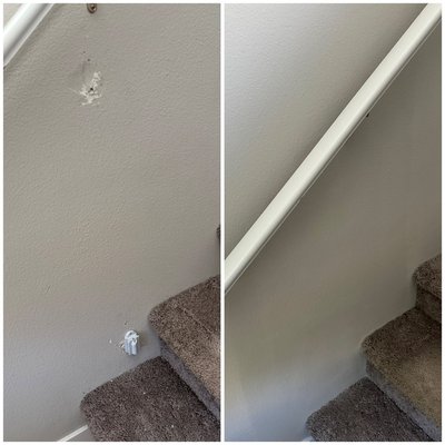 Touch Up - Location: Vancouver, WA
We patched and repainted damaged drywall by the stairs
Matched texture and color perfectly
Left no trace of the damage

If you have holes, dents, or cracks in your walls — we’ll make them disappear like they were never there.

Call now for estimate!
Trusted local handyman and general contractor
#DrywallRepair #HandymanVancouverWA #WallPatch #BeforeAndAfter #ContractorWA #StairWallRepair #SmoothFinish #LocalPros