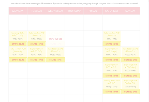 Class Schedule - Take a peek at our Class Schedule here! Click through to our website for more info and to reserve a Free Trial Class! Class Schedule - Take a peek at our Class Schedule here! Click through to our website for more info and to reserve a Free Trial Class!