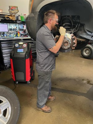 Free Brake Inspection, travel safely this Memorial Day - Complete brake job consists of full brake inspection, evacuate master cylinder, fill with manufactured recommended fluid, remove old brakes and hardware, machine rotors, install new brake pads, lubricate caliper slide pins, reinstall all hardware with locktight, vacuum bleed entire system. We pride ourselves safety and ensure that no hardware can backout under any circumstances. Free Brake Inspection, travel safely this Memorial Day - Complete brake job consists of full brake inspection, evacuate master cylinder, fill with manufactured recommended fluid, remove old brakes and hardware, machine rotors, install new brake pads, lubricate caliper slide pins, reinstall all hardware with locktight, vacuum bleed entire system. We pride ourselves safety and ensure that no hardware can backout under any circumstances.