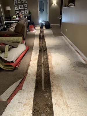 UNDER SLAB DRAIN REPAIR - If you are having constant issues with your drain line inside your home, we have the knowledge and experience to repair or replace your drainage! Kitchen drain tied into laundry drain down stairs running 50ft to main drain area. Concrete removal, excavation, line replacement and concrete patch. UNDER SLAB DRAIN REPAIR - If you are having constant issues with your drain line inside your home, we have the knowledge and experience to repair or replace your drainage! Kitchen drain tied into laundry drain down stairs running 50ft to main drain area. Concrete removal, excavation, line replacement and concrete patch.