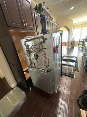 Double oven fan replacement. 
Dishwasher rack kit replacement. 
dryer belt replacement. - Double oven control board replacement