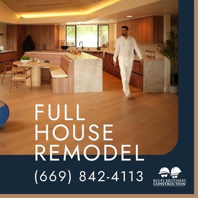 Full House Remodel - Call now at (669) 842-4113 for a free consultation!

Are you thinking about remodeling your home? Whether your kitchen feels outdated, your bathroom needs a refresh, or you want to transform unused space into something functional and beautiful or even build a fully custom home, Blues Brothers Construction is here to make your vision a reality in a clear, organized, and stress free way.

As a trusted general contractor serving San Jose, Walnut Creek, San Leandro, Pleasanton, San Mateo, Mountain View, and Los Angeles, we have over a decade of experience in home remodeling, renovations, and custom home construction. Our projects don’t just look great, they’re designed to feel right for your everyday life.

We handle every aspect of home remodeling and renovation. Remodeling allows you to reimagine your space, improve layouts, and create better flow. Renovation focuses on updating finishes, fixtures, and surfaces to refresh what already exists. From classic homes to modern properties, we’ve worked with a wide range of architectural styles throughout California.

Transparent communication and careful planning are at the heart of everything we do. That’s why we provide detailed 3D renderings, allowing you to see your future space before construction begins. This ensures your expectations are aligned, surprises are avoided, and confident design decisions are made early.

We believe great construction starts with trust and professionalism. Our licensed team treats your home with care and attention to detail, managing every part of the project, from permits and structural work to plumbing, electrical, and finishes.

Our process is simple and transparent. We start with a free estimate and consultation to understand your goals, budget, and priorities. From there, we create a clear plan and guide you through every stage of construction. Being a local company, we understand Bay Area homes and regulations, which helps us optimize space and design effectively.

Our design approach goes beyond aesthetics. We focus on functionality, comfort, and long term usability. We help you choose layouts, materials, lighting, and storage solutions that suit your lifestyle and make your home feel better every day.

Choosing Blues Brothers Construction means working with a team that communicates clearly, pays attention to detail and quality at every stage, adapts to different home styles and project needs, and values professionalism, honesty, and collaboration.

Home remodeling should be exciting, not overwhelming. Whether you are updating one room or renovating your entire home, Blues Brothers Construction is ready to help you create a space you’ll enjoy for years to come.

Contact us today at (669) 842-4113 for your free consultation and let’s bring your project to life!