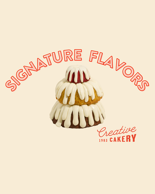 Our Signature 9 Flavors - Fall in love with our signature 9 flavors of our handmade Bundt cakes, moist, flavorful, and topped with our signature cream cheese frosting. Perfect for family dinners, birthdays, holidays, or any sweet craving!