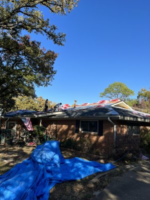 We were called out for an inspection due to a leak in the master bedroom and discovered the roof had a hole in it - The homeowner gave us a call to discuss an emergency patch job because it was raining and water was trickling down from the ceiling fan in the master. We came out immediately that night and discovered that there was a hole on the roof, allowing water to get in the home. She immediately made a claim with the insurance they said a date to come out and inspect as the owner of the company and make a point to be on site when they show up to inspect to ensure our client receives a competent and thorough inspection. We assisted along the way, providing photos discussing damage and ultimately got the repair upgraded to a full roof replacement. The new roof came complete, with synthetic underlayment, ice and water shield, adding an additional ridge vent to maximize been elation and upgraded to a 30 year architectural shingle at no additional charge. If you have a claim this been denied or just need help with a small repair, give us a chance to under promise over deliver We were called out for an inspection due to a leak in the master bedroom and discovered the roof had a hole in it - The homeowner gave us a call to discuss an emergency patch job because it was raining and water was trickling down from the ceiling fan in the master. We came out immediately that night and discovered that there was a hole on the roof, allowing water to get in the home. She immediately made a claim with the insurance they said a date to come out and inspect as the owner of the company and make a point to be on site when they show up to inspect to ensure our client receives a competent and thorough inspection. We assisted along the way, providing photos discussing damage and ultimately got the repair upgraded to a full roof replacement. The new roof came complete, with synthetic underlayment, ice and water shield, adding an additional ridge vent to maximize been elation and upgraded to a 30 year architectural shingle at no additional charge. If you have a claim this been denied or just need help with a small repair, give us a chance to under promise over deliver