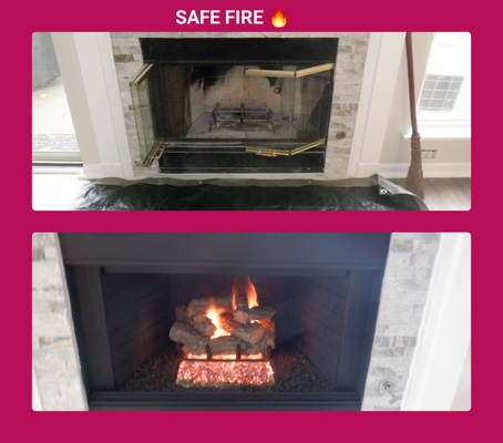 Gas logs systems - Refurbished a wood burning fireplace. Converted to gas logs.