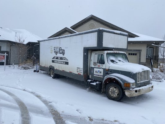 Snow doesn't stop us! Your move carries on. - We had a lot of fun moving our valued customers furniture and personal effects from Spruce Grove to Fort Saskatchewan in the middle of a snow storm. We're happy to report that, although the weather was working against use, the move went smoothly. Joanne and Brent were very happy. Snow doesn't stop us! Your move carries on. - We had a lot of fun moving our valued customers furniture and personal effects from Spruce Grove to Fort Saskatchewan in the middle of a snow storm. We're happy to report that, although the weather was working against use, the move went smoothly. Joanne and Brent were very happy.