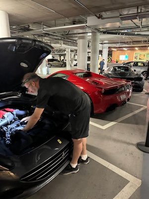Ferrari California S. Battery Installation - We install batteries in all makes and models, including exotic brands.  This was a client's California S. stuck deep in a SF parking garage.  Contact us for a quote!