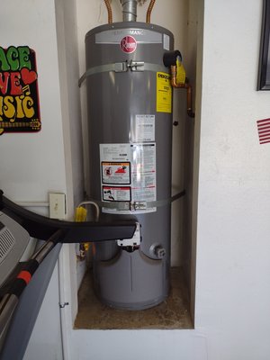 Restoration and new water heater install. - Customers old water heater had ruptured,due to sediment build up, causing the water heater to expand beyond it's physical capacity. which ha Restoration and new water heater install. - Customers old water heater had ruptured,due to sediment build up, causing the water heater to expand beyond it's physical capacity. which ha