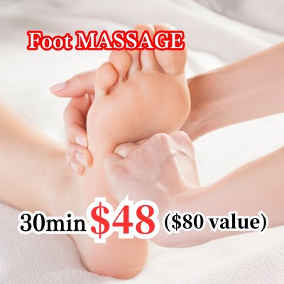 Foot Massage  30min $48  ($80 value) - Foot Reflexology

Reflexology massage of the foot
and calves will soothe your whole body
and release leg muscle stress.

30min $48 ($80 value)