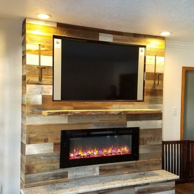 Custom Electric Heater Fireplace Insert include Space for TV, & Floating Mantle. - Custom built electric fireplace insert with TV, & floating mantle. Custom Electric Heater Fireplace Insert include Space for TV, & Floating Mantle. - Custom built electric fireplace insert with TV, & floating mantle.