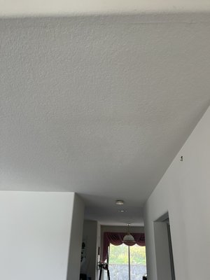 Refinishing, retexturing, repainting job - This is a patching, and refinishing, retexturing, repainting project after someone else work. Total was $990 with materials included in the cost. 4 spots on ceiling was redone in kitchen/living room, 2 ceiling drywall repairs was completed upstairs, 9 window sills were restored. Job was done with 3 people total and took 4 days. Refinishing, retexturing, repainting job - This is a patching, and refinishing, retexturing, repainting project after someone else work. Total was $990 with materials included in the cost. 4 spots on ceiling was redone in kitchen/living room, 2 ceiling drywall repairs was completed upstairs, 9 window sills were restored. Job was done with 3 people total and took 4 days.