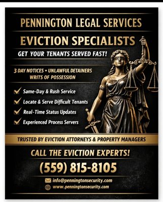 We now offer Process Serving in Merced, Madera, Fresno and Tulare counties. - Need fast, and professional process service? Call Pennington Process Services.