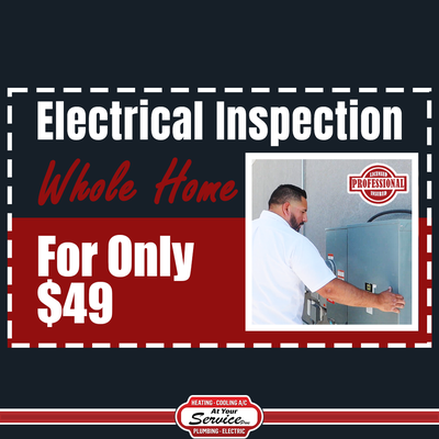 $49 Whole-Home Electrical Inspection - Keep your home safe and up to code with our whole-home electrical inspection for only $49. Our licensed electricians will carefully check your wiring, outlets, panels, and connections to catch potential hazards before they become costly problems. Whether you’re experiencing issues or just want peace of mind, this inspection is a simple, affordable way to protect your home and family.